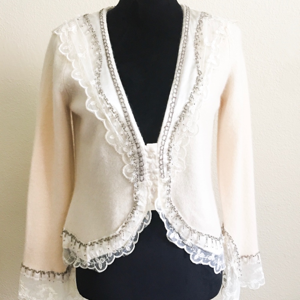 VTG Cream Embellished Lace Knit Sweater